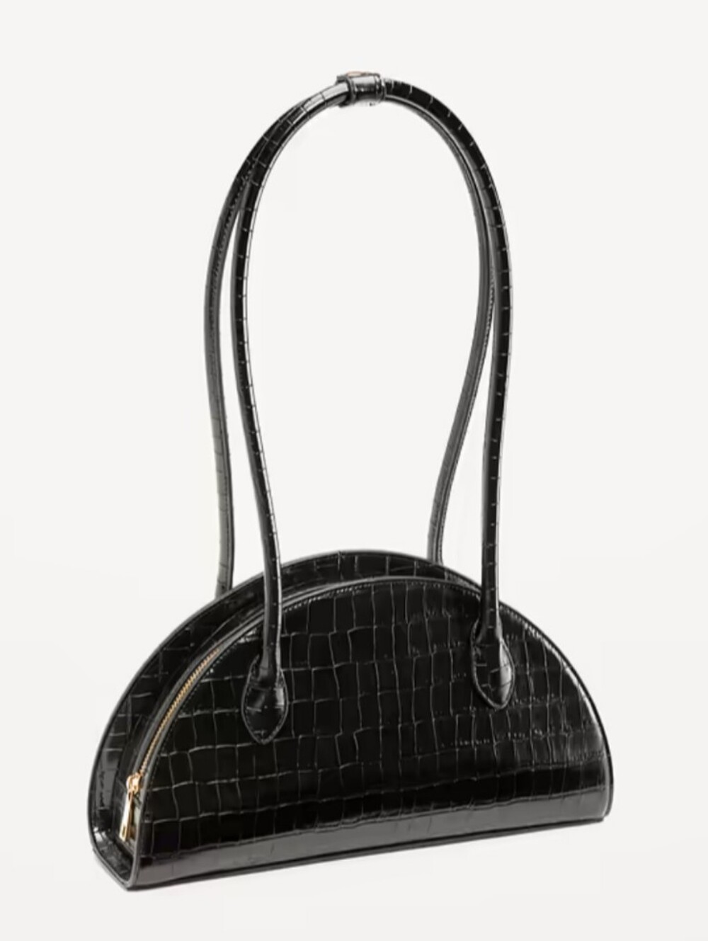 Black Croc-Embossed Dome Satchel with Gold Hardware